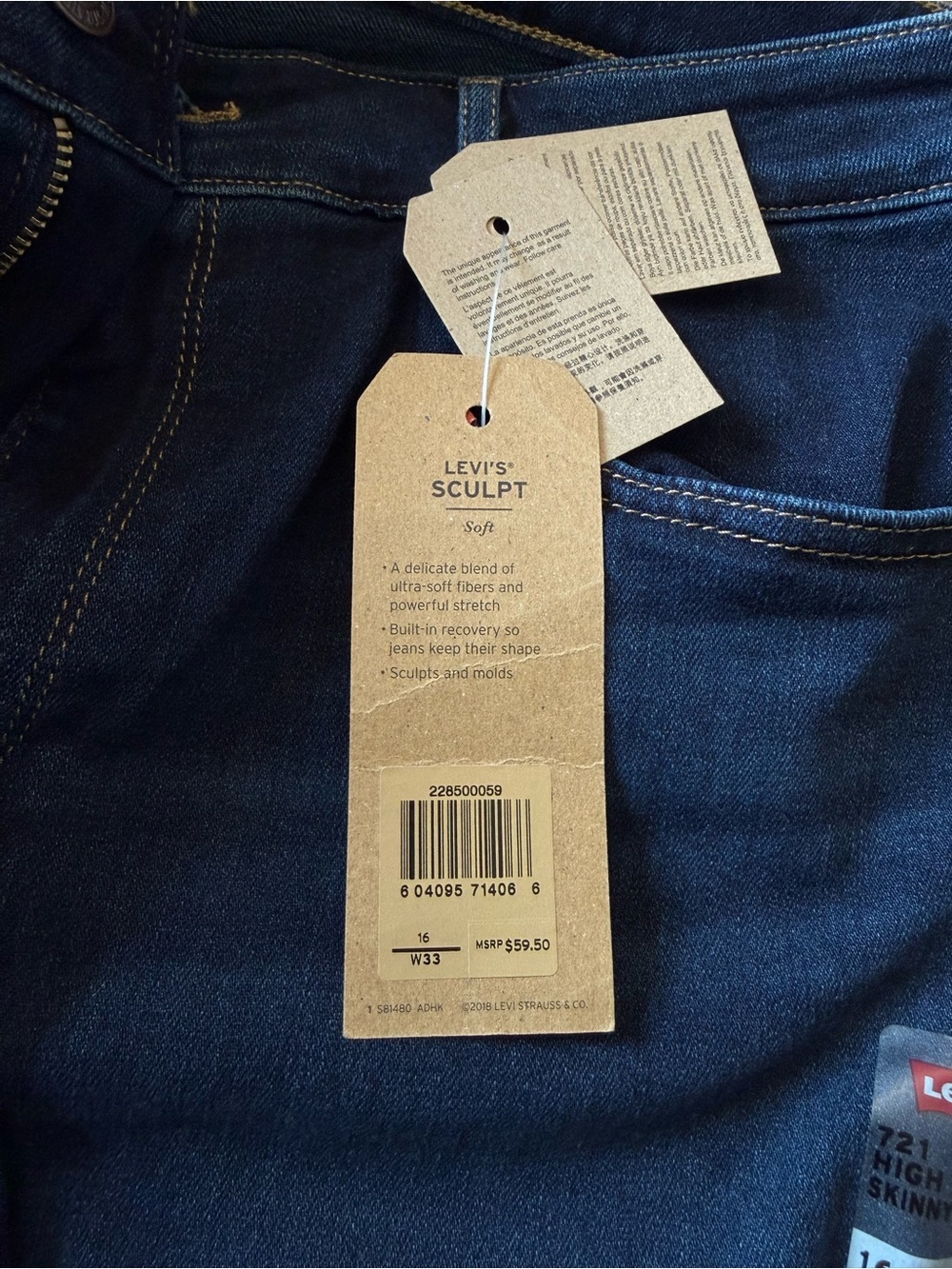 Levi’s 721 High-Rise Dark Blue Skinny ankle Jeans. Women's size 16 - Picture 6 of 7